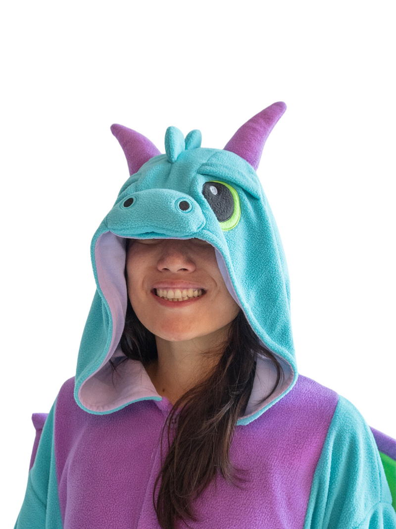 Traje de Dragão Azul Teal Kigurumi para Adultos